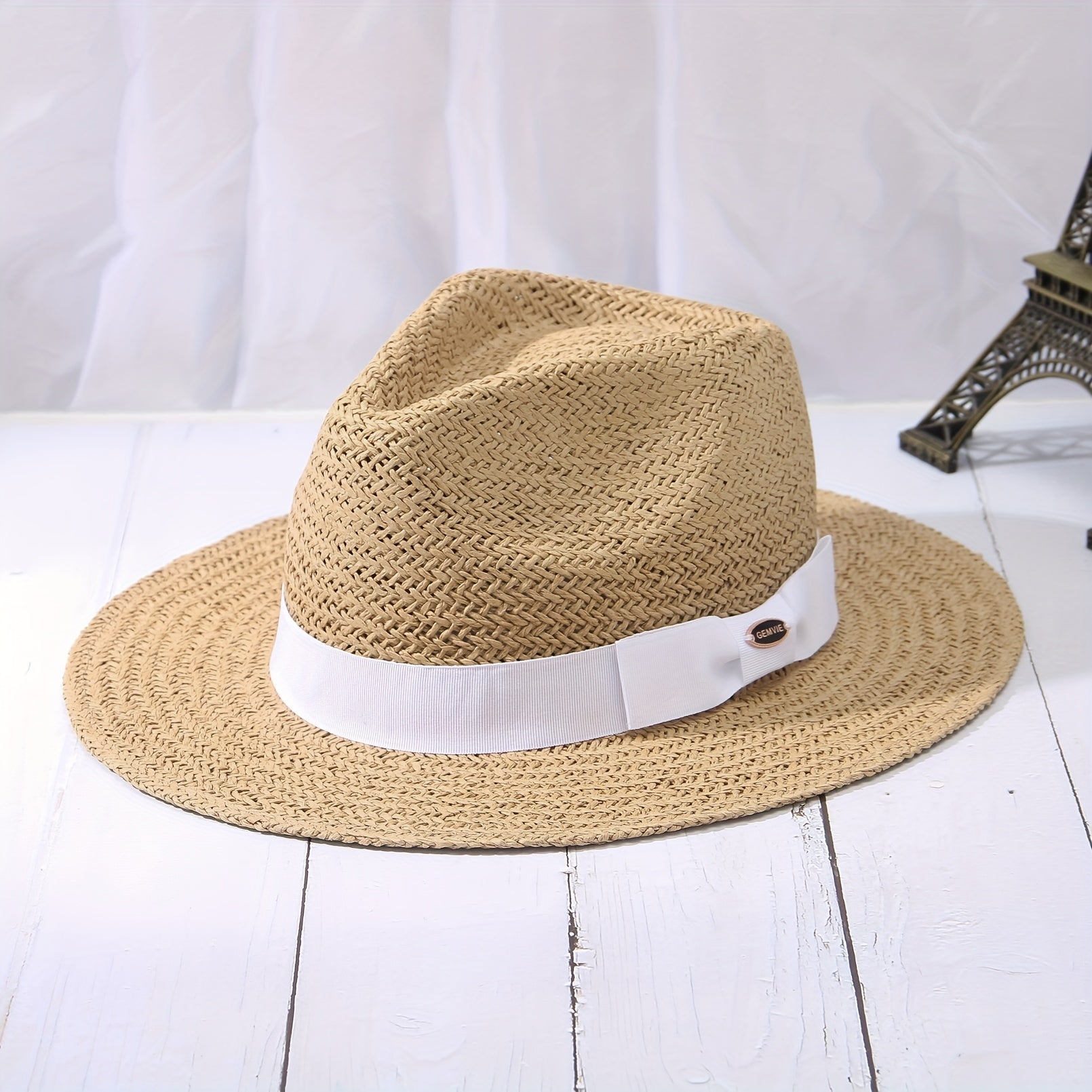 Wide Brim Paper Woven Sun Hat Adjustable Sweat Band