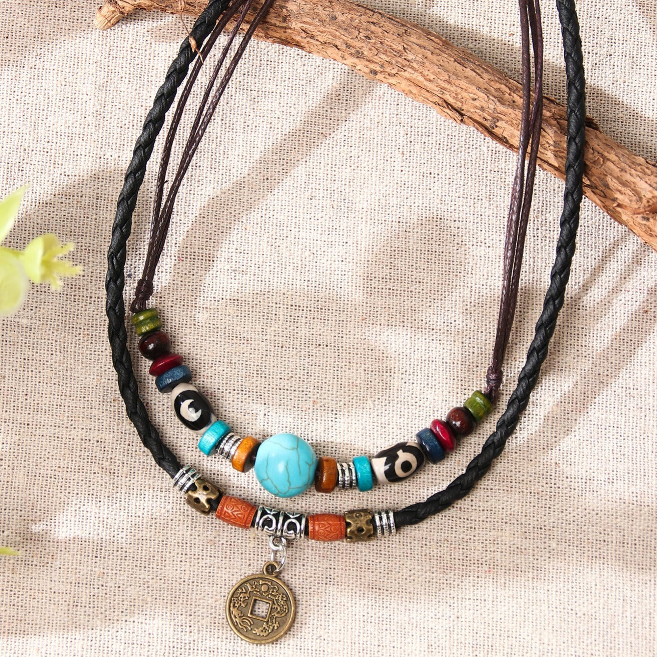 Boho Turquoise PU Leather Coin Necklace Party Favors