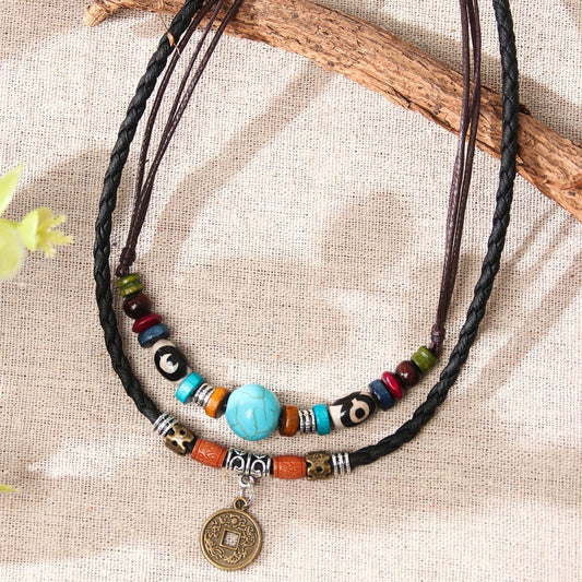 Boho Turquoise PU Leather Coin Necklace Party Favors