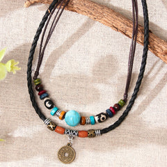 Boho Turquoise PU Leather Coin Necklace Party Favors