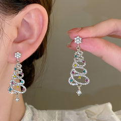 Colorful Zircon Christmas Tree Tassel Earrings For Women