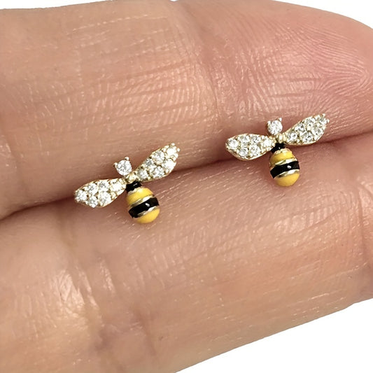 Zircon Bee Stud Earrings Silver Plated Minimalist Style Jewelry