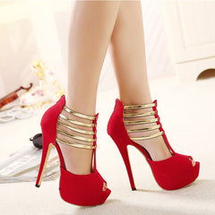 Women's Stiletto High Heels Sexy Ankle T strap Platform Peep Toe Pumps