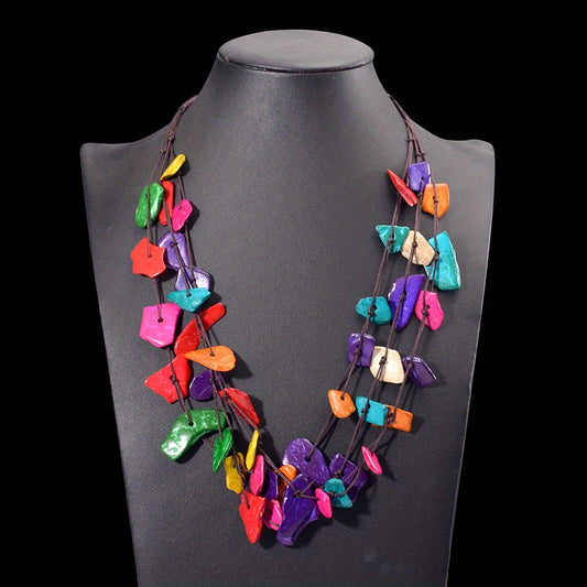 Boho Colorful Wooden Beads Multilayer Necklace