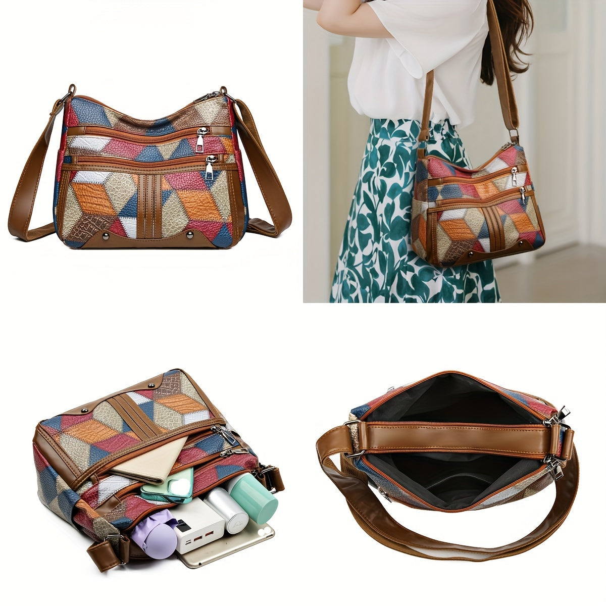 Geometric Pattern Crossbody Bag Lightweight Adjustable Strap