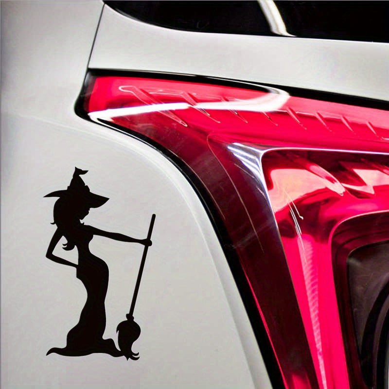 Adorable Witch & Broom Die Cut Vinyl Car Decal