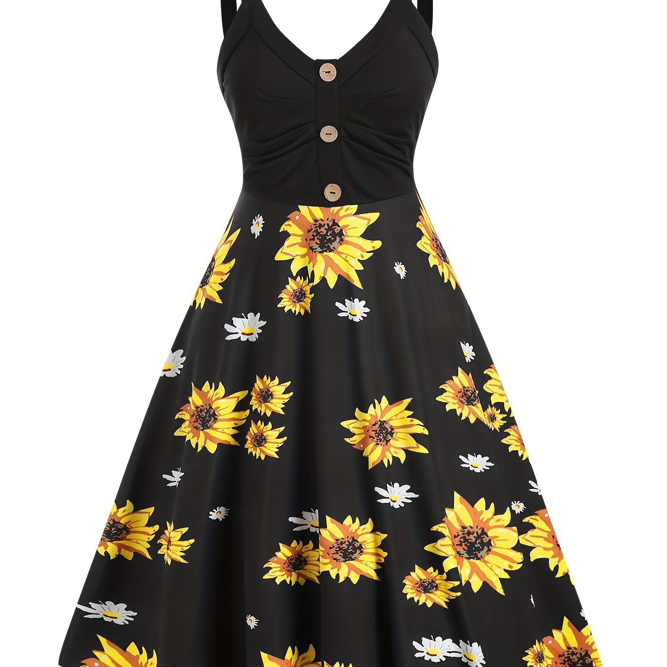 Plus Size Colorblock Sunflower Print Cami Dress