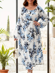 Floral Print Lantern Sleeve Maxi Dress Plus Size