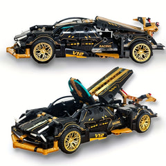 Golden Static V12 Sports Car Building Blocks Toys 1 18 Scale Adult Challenge