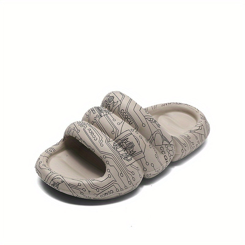 Men's Graffiti Print Non Slip Platform Slides Comfortable Cloud Slides