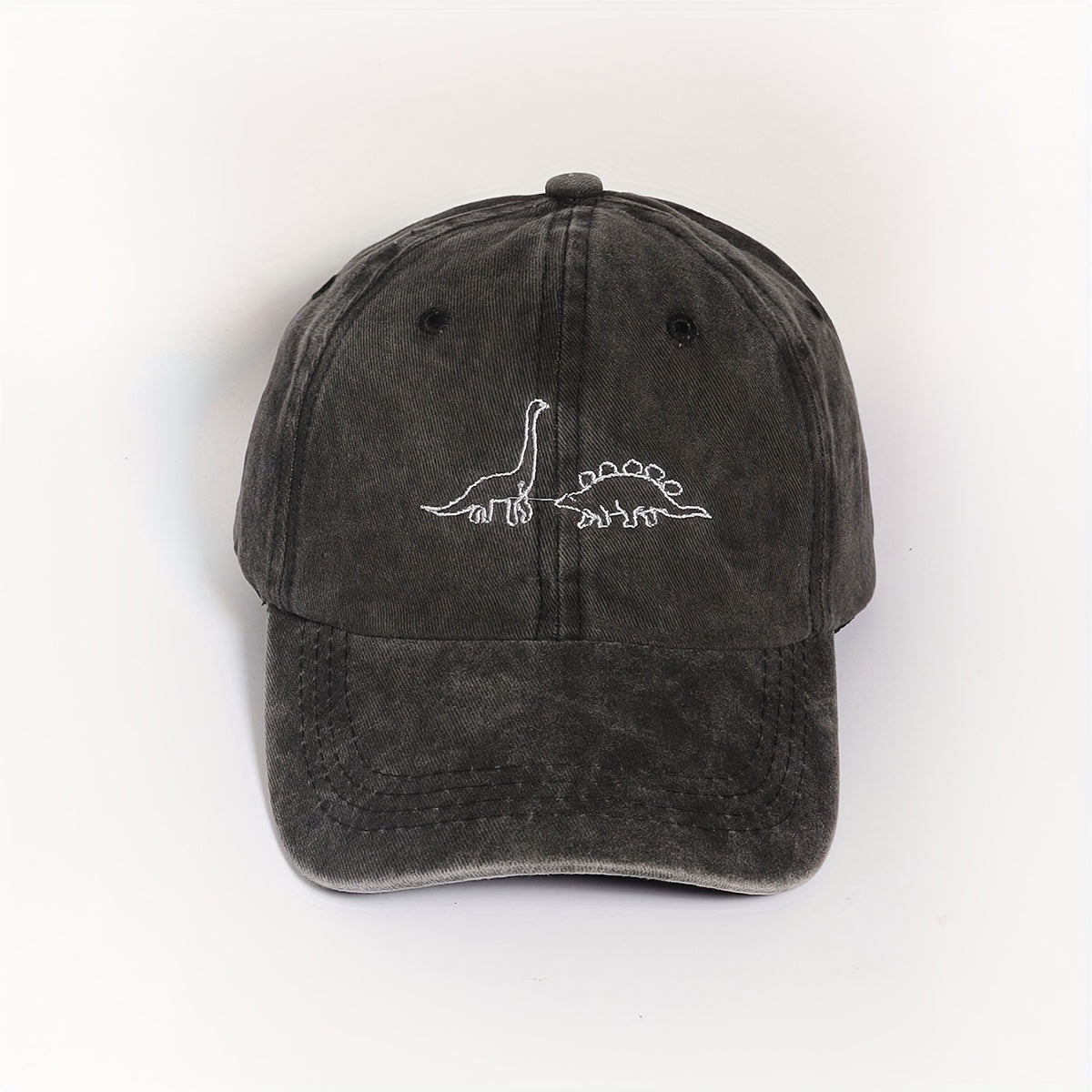 Dinosaur Embroidery Baseball Cap Gray Distressed Dad Hat