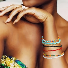 Boho Beaded African Anklets Multicolor Stretch Seed Beads 