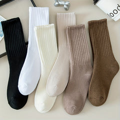 6 Pairs Soft Mid Tube Women's Socks Solid Color Stockings