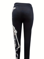  Skull & Floral Print High Rise Gothic Leggings