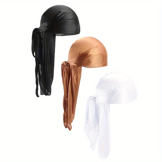 3pcs Unisex Satin Head Scarf Stretchy Bandana Beanie Durag Turban Cap
