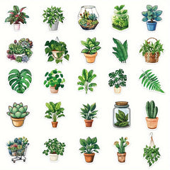 50pcs Green Plants & Flowers Vinyl Stickers Nature Themed Self Adhesive Decals