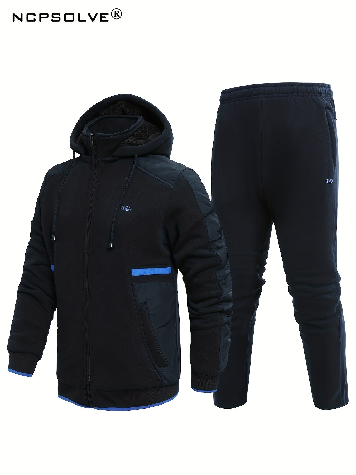 Men's Thick Sports Suit with Hooded Jacket & Stretchy Pants
