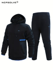 Men's Thick Sports Suit with Hooded Jacket & Stretchy Pants