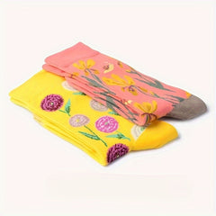 5 Pairs Floral Print Socks Breathable Women's Mid Tube Stockings