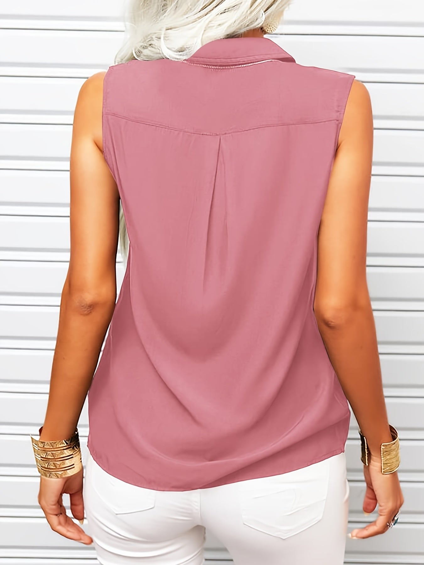 Button Front Tank Top Sleeveless Casual Turn Down Collar