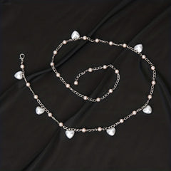 Heart Faux Pearl Waist Chain Pink Pendant Belly Chain Waistband Decoration