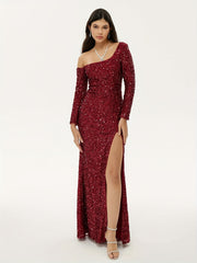 Glitter Sequined Split Dress For Wedding Party