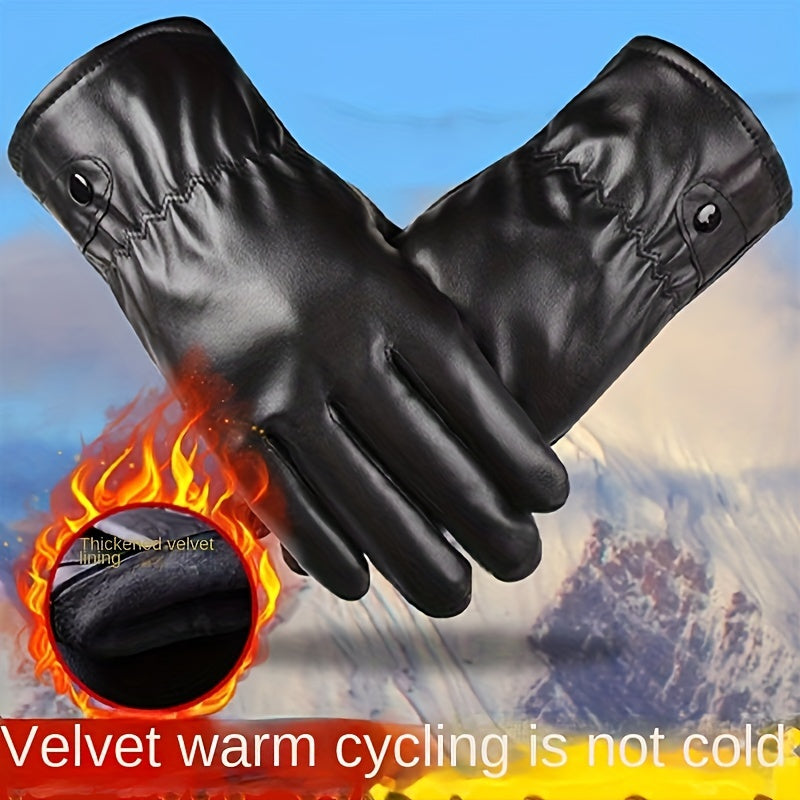 Winter Velvet Thermal Gloves PU Waterproof Warm Anti Slip Gloves