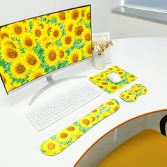Ergonomic Wrist Rest Pad Set Yellow Sunflower Design