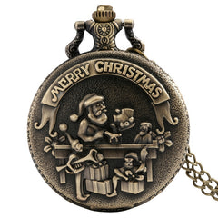 Bronze Santa Claus Merry Christmas Theme Quartz Pocket Watch