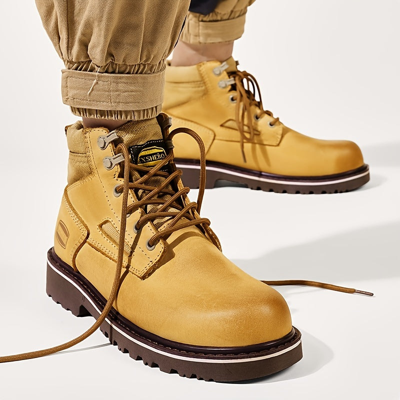 EXSHERO Men's Retro Cowhide Leather Lace Up Boots Winter