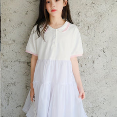 Girls' Cotton Polo Dress Short Sleeve Button Up Casual One Piece