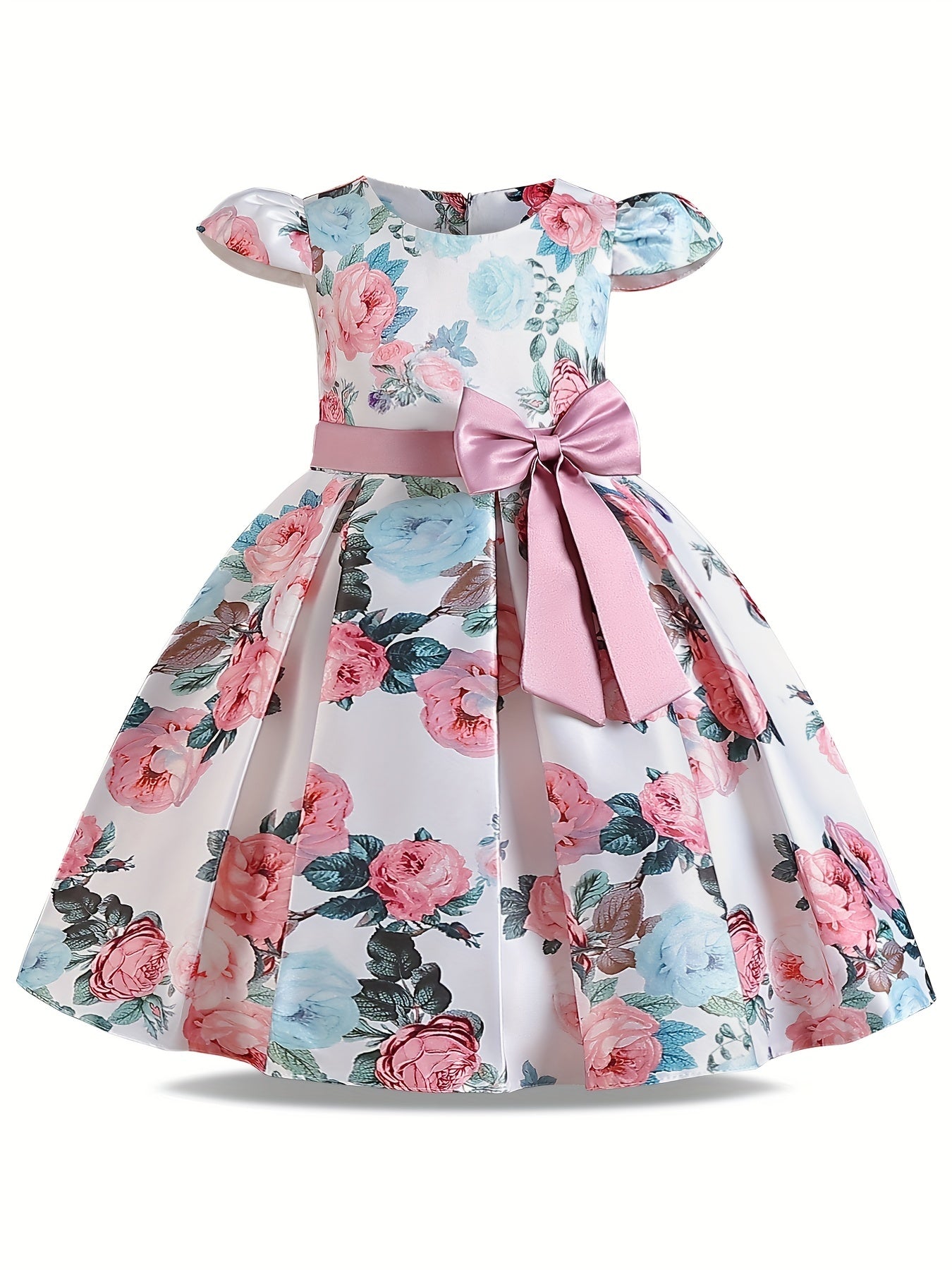 Girl's Retro Flowers Print Princess Dress