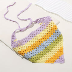 Rainbow Hollow Crochet Triangle Scarf Pastoral Style Headband Hair Accessories