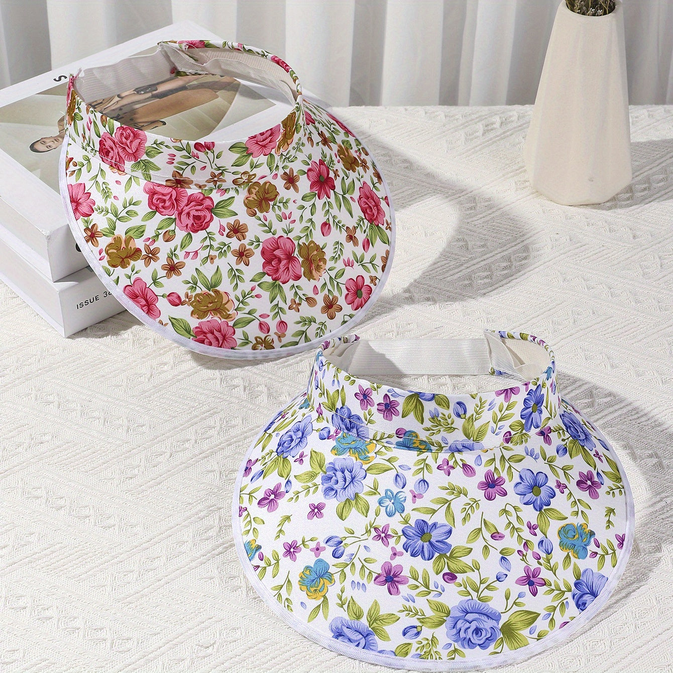 2pcs Floral Print Sun Visor Hat UV Protection Summer Travel Sun Visors