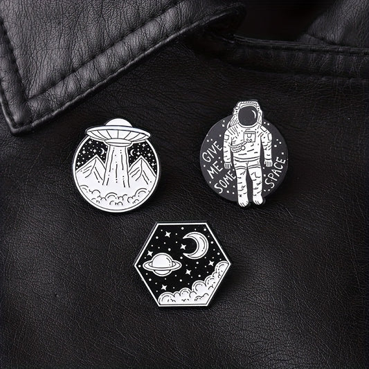 Outer Space Landscape Enamel Pins & Painting Bag Brooch Lapel Badge