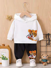 2pcs Toddler Baby Bear Embroidery Sweatshirt & Splicing Pant