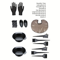 17pcs Hair Dyeing Kit Barbershop Tools Salon Barber Bowl & Brushes Set