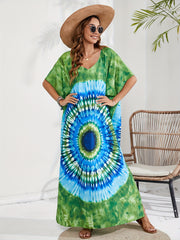 Spiral Tie Dye V Neck Maxi Cover Up