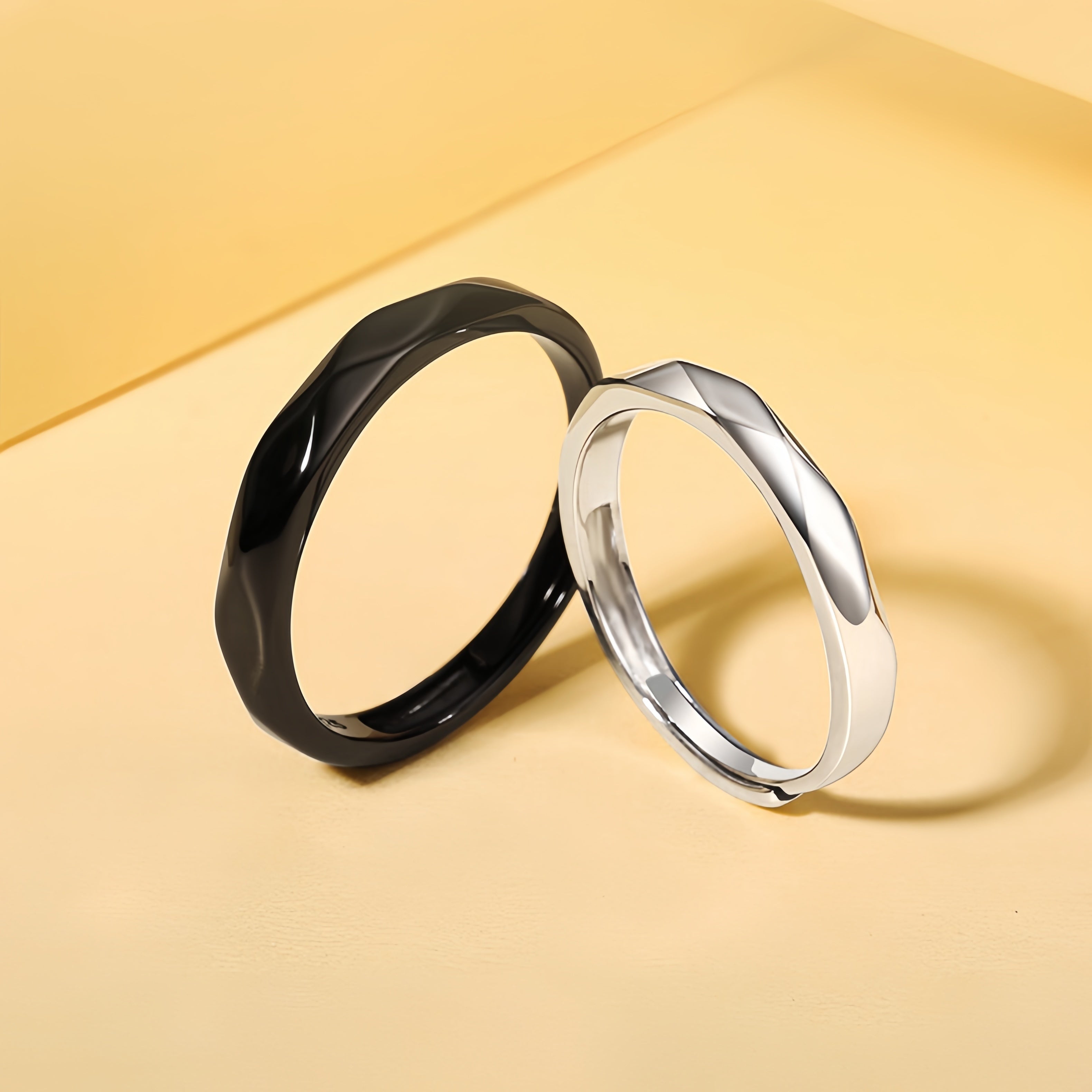 Minimalist Geometric Couple Rings Set Adjustable for Him & Her