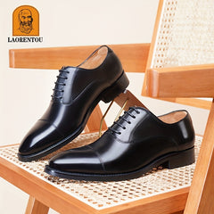 LAORENTOU Men's Leather Pointed Toe Lace Up Dress Shoes