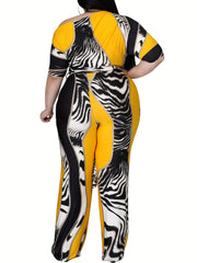  Casual Jumpsuit Print One Shoulder Long Sleeve Wide Leg