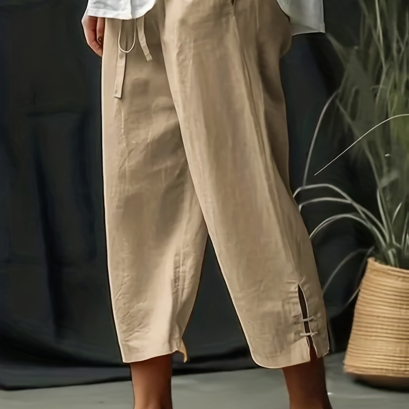 Solid Drawstring Straight Leg Pants for Spring & Summer