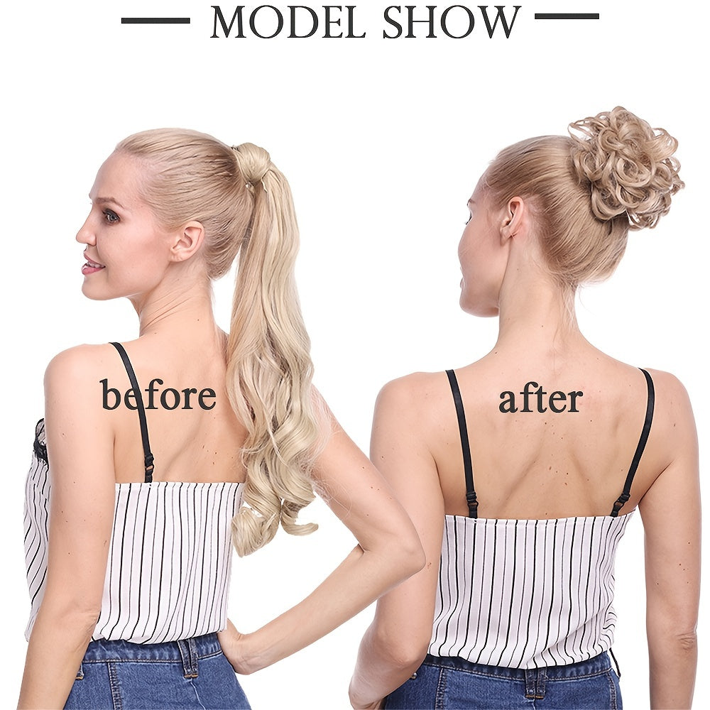 Curly Synthetic Bun Hair Extensions Elastic Donut Ponytail