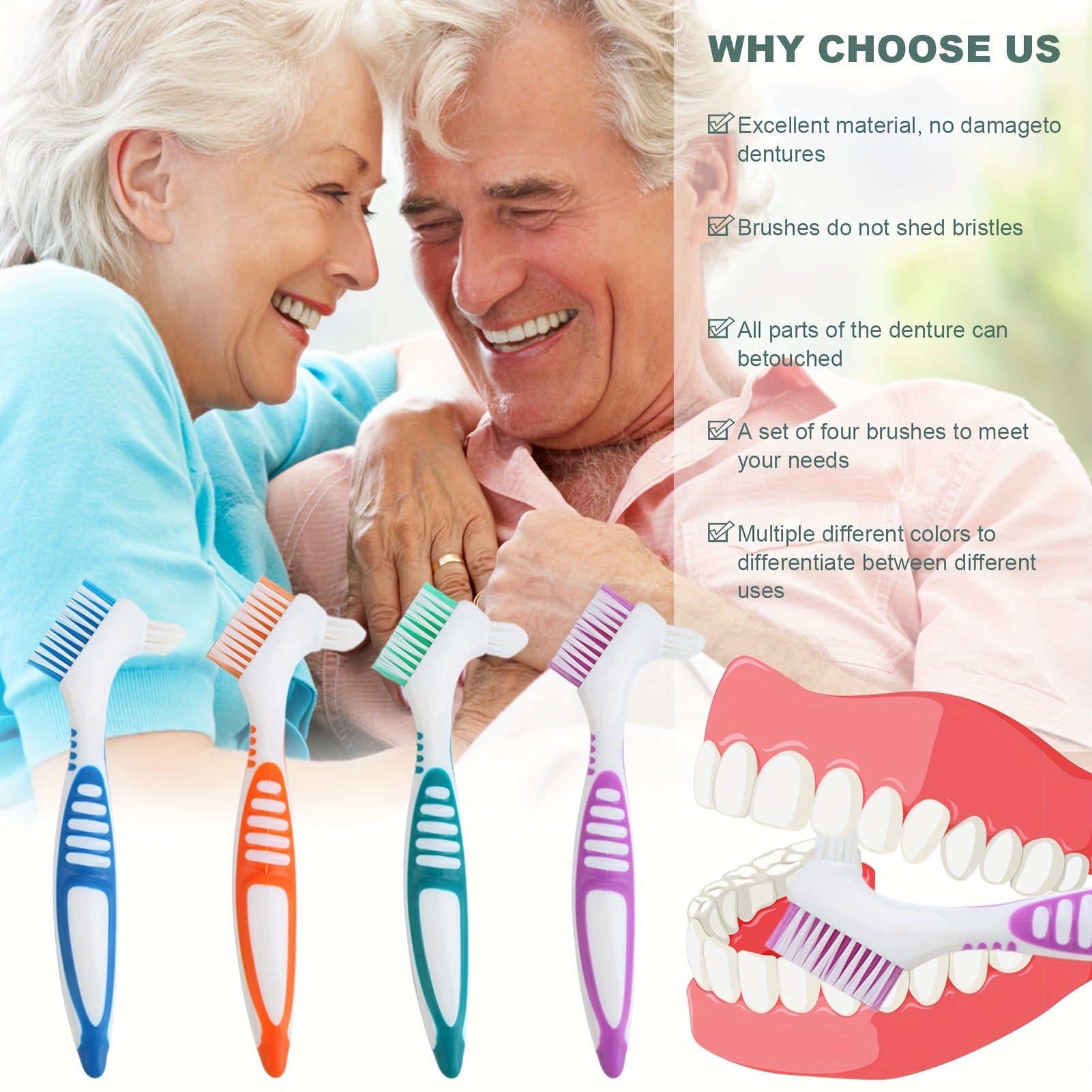 Denture Brush 4PCS Double Sided Toothbrush