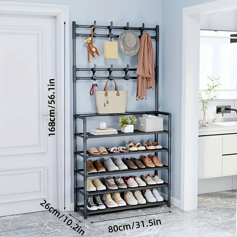 Metal Shoe Rack 4-5 Layers & Hooks 59.80.01cm Wide Storage Rack
