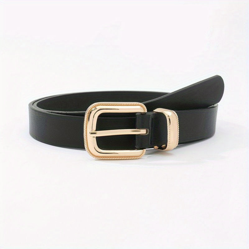 Golden Square Buckle Thin Belt PU Leather Casual Belt Girdle