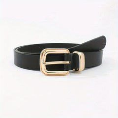 Golden Square Buckle Thin Belt PU Leather Casual Belt Girdle