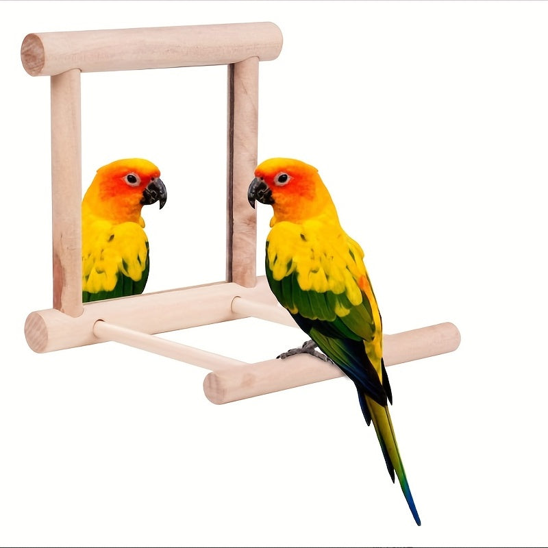 Bird Toys Parrot Parakeet Conure Cage Accessories Wooden Mirror Toy