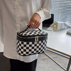 Checkered Print Cosmetic Bag Portable Travel Storage Handbags Women's Zipper Toi