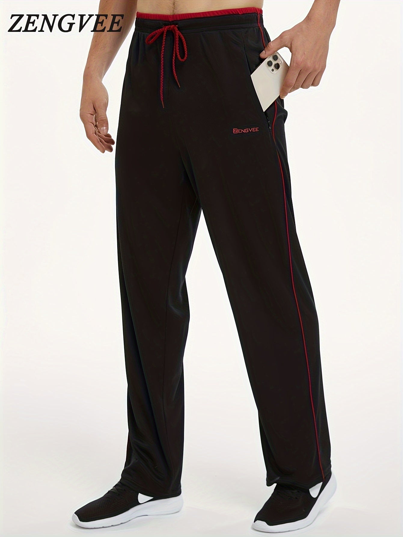 ZENGVEE Men's Stretch Pants Zip Pockets Breathable Trousers